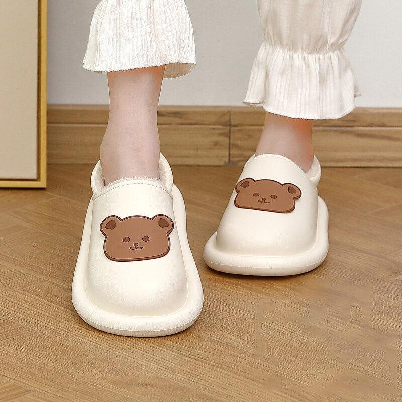 Outdoor Winter Waterproof Women Non-Slip Slippers Warm Female Plush House Slippers Indoor Flip Flops Waterproof Fuzzy Clogs Slippers Cozy Slip-On Memory Foam Fur House Slippers Stevvex
