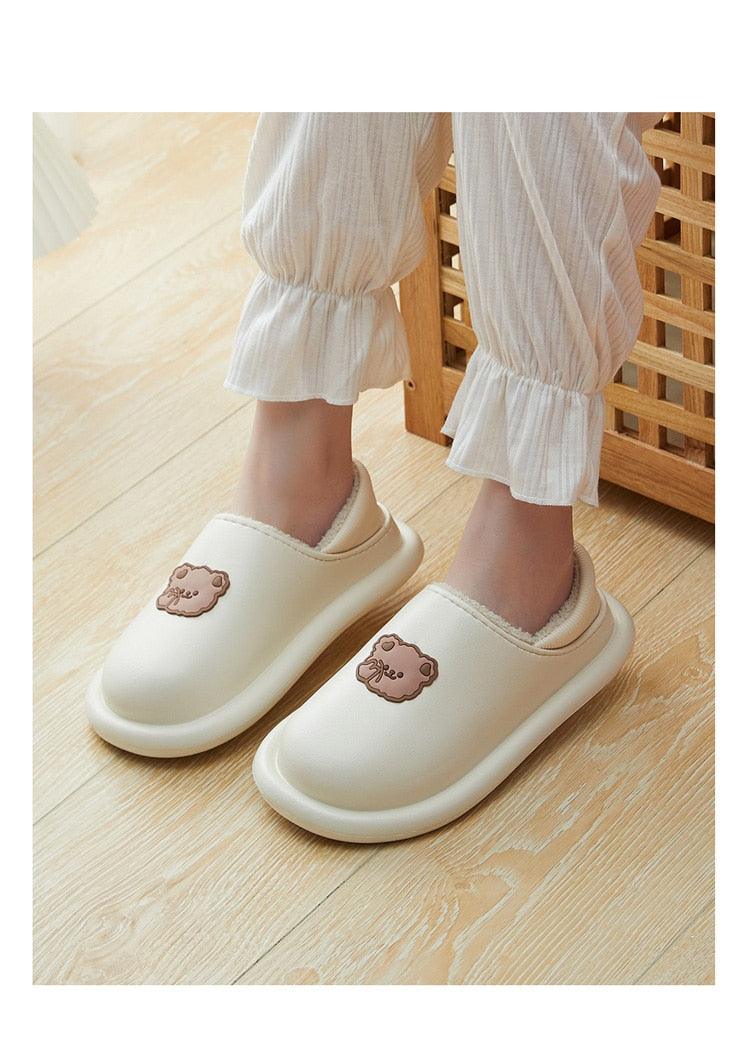 Outdoor Winter Waterproof Women Non-Slip Slippers Warm Female Plush House Slippers Indoor Flip Flops Waterproof Fuzzy Clogs Slippers Cozy Slip-On Memory Foam Fur House Slippers Stevvex