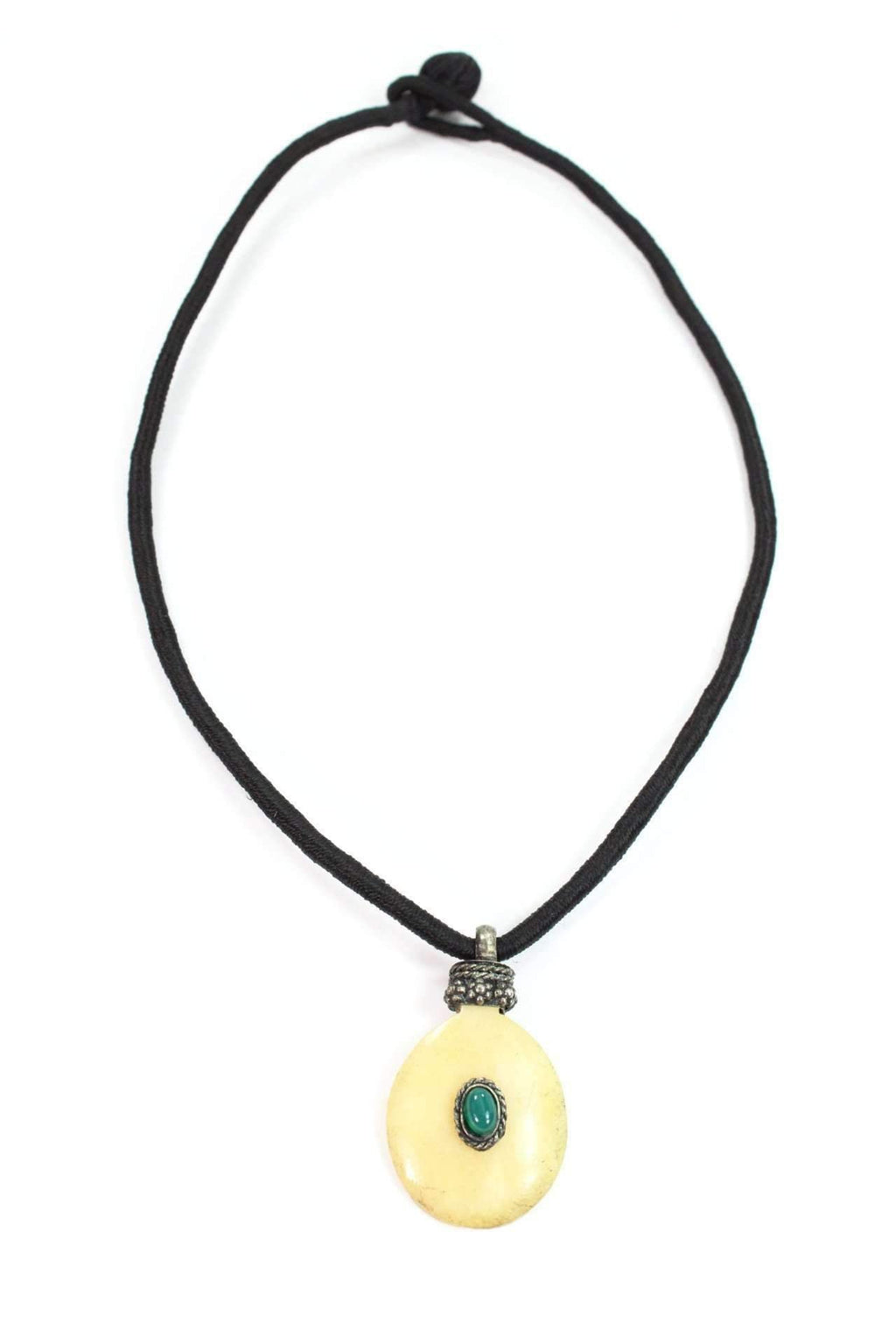 Oval Bone Stone Tribal Pendant Necklace With Turquoise