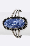 Oval Stone Bangle Bracelet Silver Tone Braided Cuff