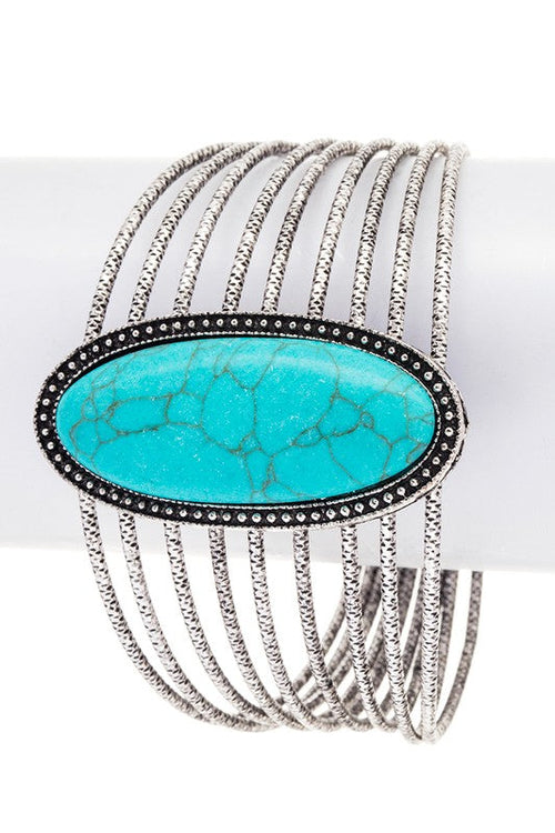 Oval Stone Bangle Set Silver Textured Stackable Bracelets