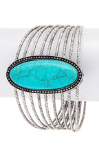Oval Stone Bangle Set Silver Textured Stackable Bracelets
