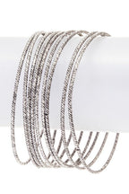 Oval Stone Bangle Set Silver Textured Stackable Bracelets