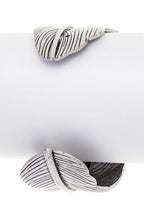 Oval Stone Leaf Cuff Adjustable Silver Tone Bracelet