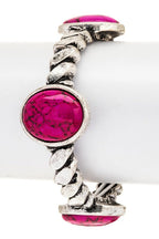 Oval Stone Stretch Bracelet Pink Howlite Cabochon Silver
