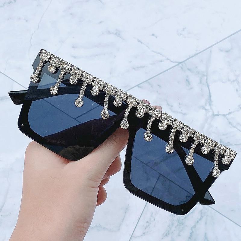 Oversize Square Crystal Sunglasses, Flat Top Oversized Sunglasses In Different Shades New Sun Wear Crystal Diamond Luxury Style Shades Stevvex