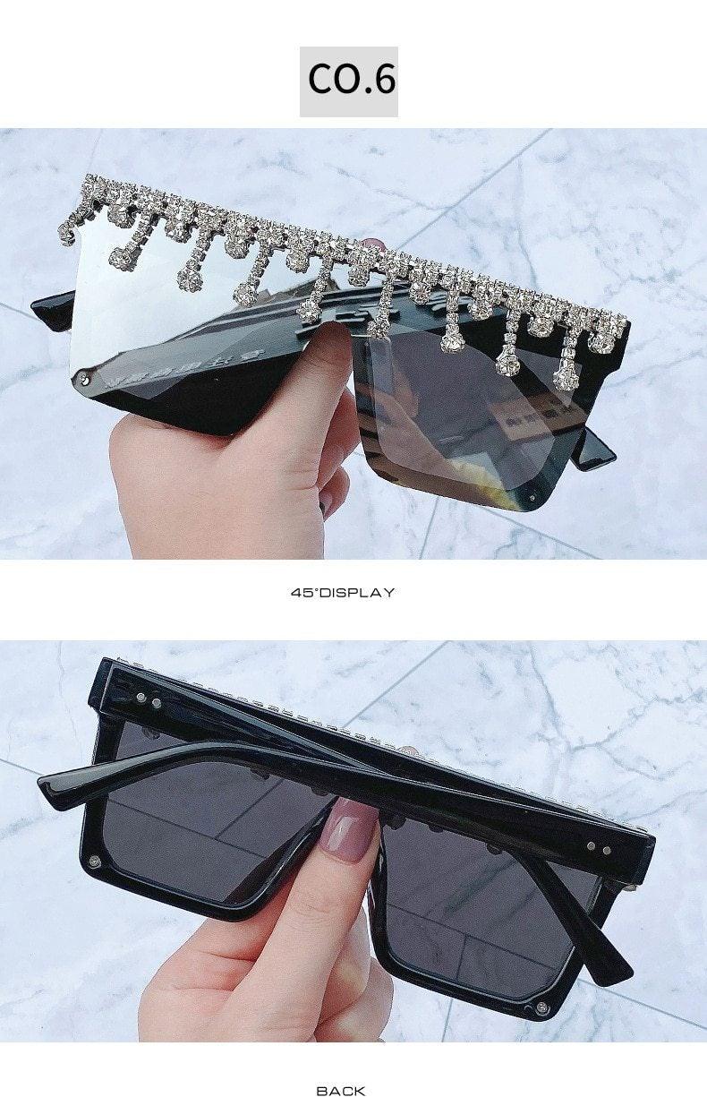 Oversize Square Crystal Sunglasses, Flat Top Oversized Sunglasses In Different Shades New Sun Wear Crystal Diamond Luxury Style Shades Stevvex