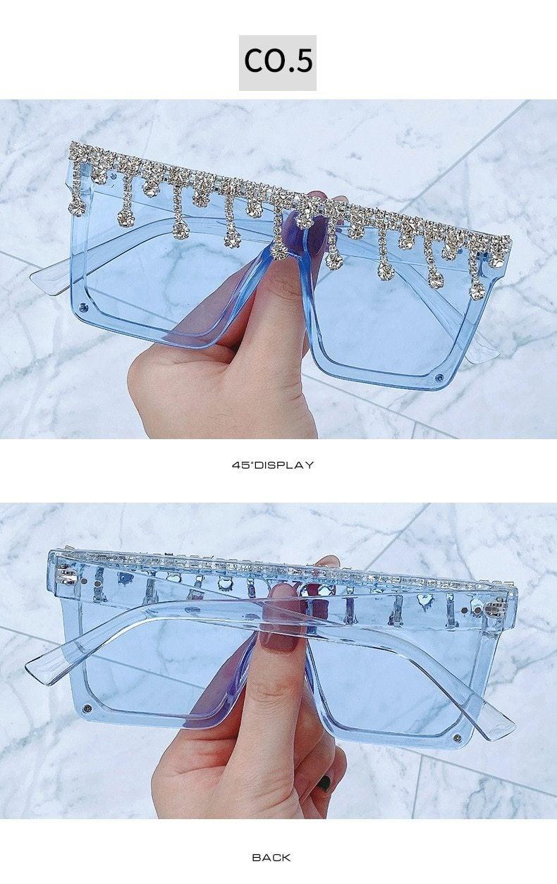 Oversize Square Crystal Sunglasses, Flat Top Oversized Sunglasses In Different Shades New Sun Wear Crystal Diamond Luxury Style Shades Stevvex