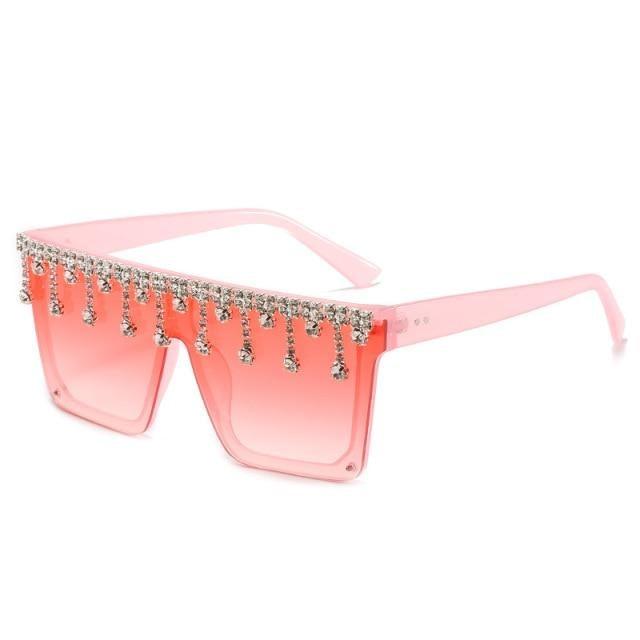 Oversize Square Crystal Sunglasses, Flat Top Oversized Sunglasses In Different Shades New Sun Wear Crystal Diamond Luxury Style Shades Stevvex