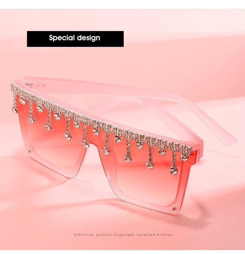 Oversize Square Crystal Sunglasses, Flat Top Oversized Sunglasses In Different Shades New Sun Wear Crystal Diamond Luxury Style Shades Stevvex