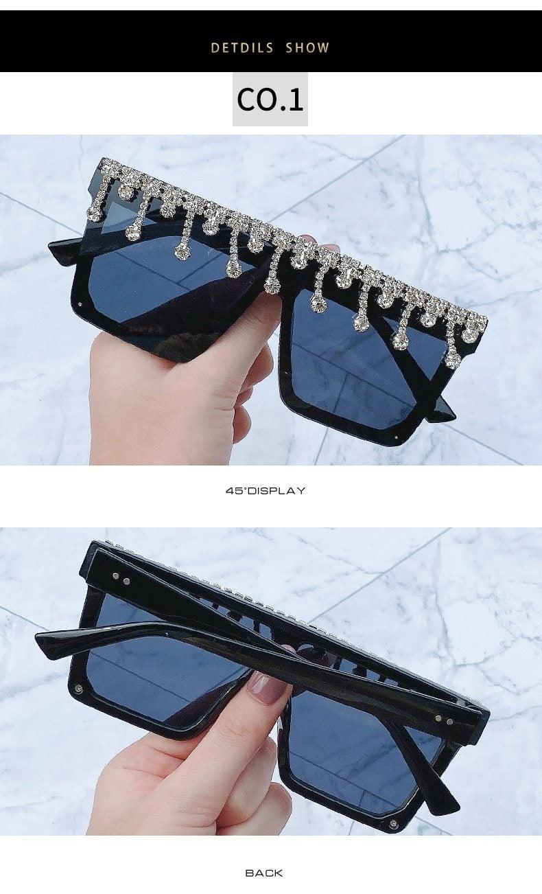 Oversize Square Crystal Sunglasses, Flat Top Oversized Sunglasses In Different Shades New Sun Wear Crystal Diamond Luxury Style Shades Stevvex