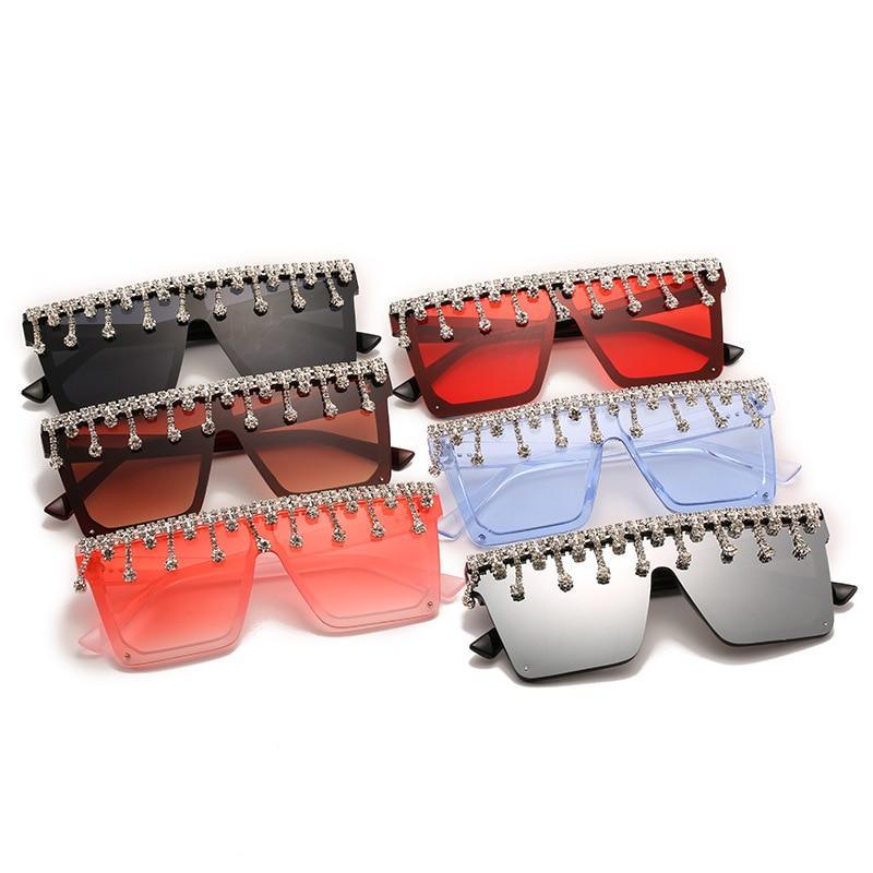 Oversize Square Crystal Sunglasses, Flat Top Oversized Sunglasses In Different Shades New Sun Wear Crystal Diamond Luxury Style Shades Stevvex
