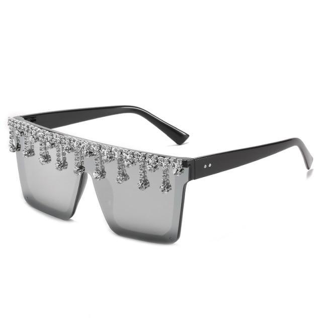Oversize Square Crystal Sunglasses, Flat Top Oversized Sunglasses In Different Shades New Sun Wear Crystal Diamond Luxury Style Shades Stevvex