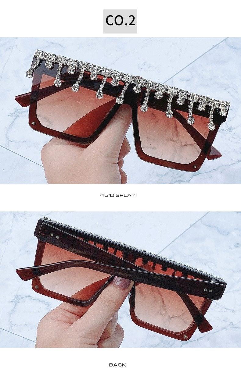 Oversize Square Crystal Sunglasses, Flat Top Oversized Sunglasses In Different Shades New Sun Wear Crystal Diamond Luxury Style Shades Stevvex