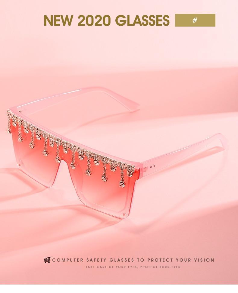Oversize Square Crystal Sunglasses, Flat Top Oversized Sunglasses In Different Shades New Sun Wear Crystal Diamond Luxury Style Shades Stevvex