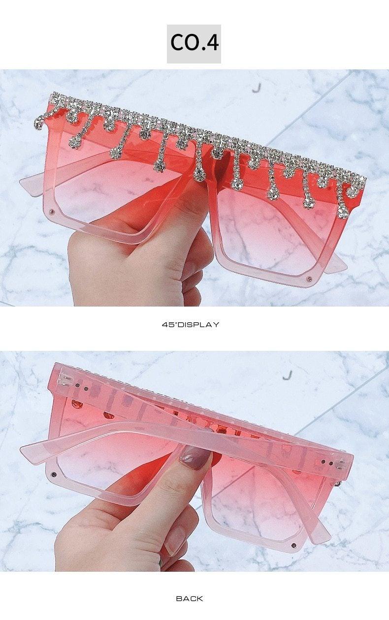 Oversize Square Crystal Sunglasses, Flat Top Oversized Sunglasses In Different Shades New Sun Wear Crystal Diamond Luxury Style Shades Stevvex