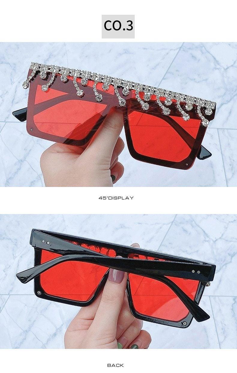 Oversize Square Crystal Sunglasses, Flat Top Oversized Sunglasses In Different Shades New Sun Wear Crystal Diamond Luxury Style Shades Stevvex