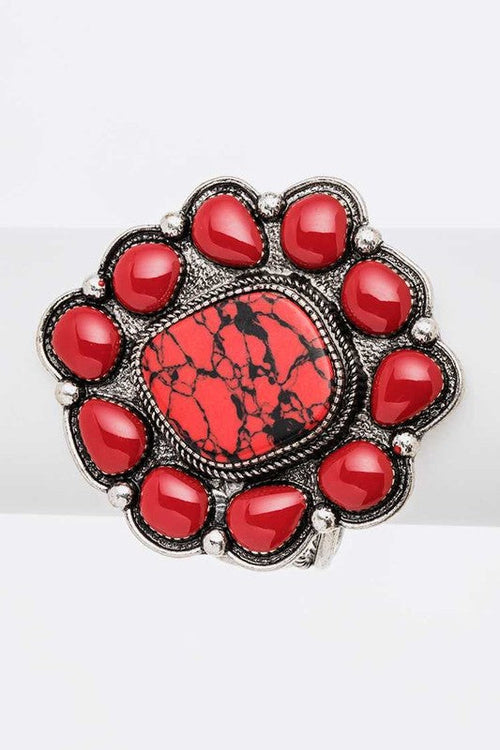 Oversize Stone Flower Open Bangle Boho Statement Cuff