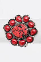 Oversize Stone Flower Open Bangle Boho Statement Cuff