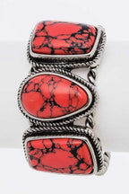 Oversize Stone Western Open Bangle Bracelet Twisted Silver