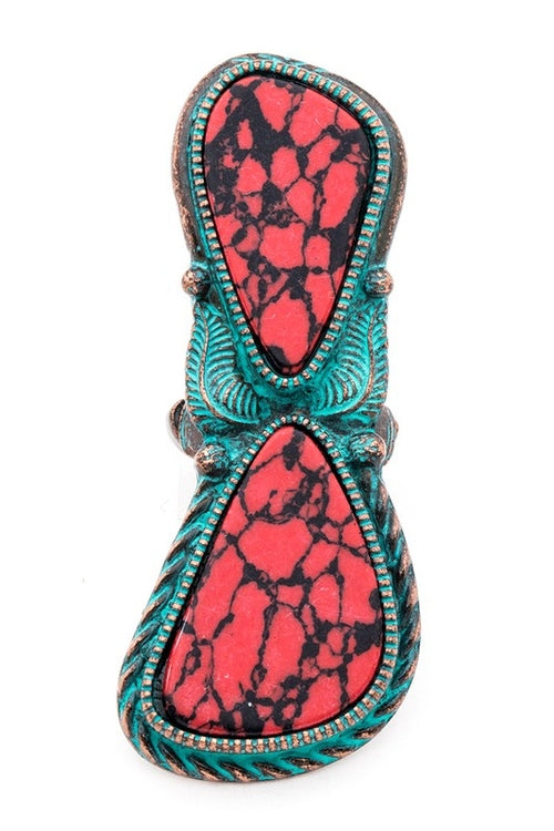 Oversize Vintage Turquoise Western Stretch Statement Ring