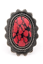 Oversize Western Turquoise Stone Ring Adjustable Silver