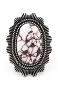 Oversize Western Turquoise Stone Ring Adjustable Silver