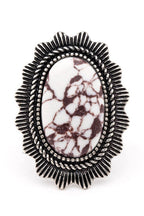 Oversize Western Turquoise Stone Ring Adjustable Silver