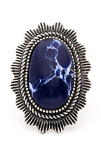 Oversize Western Turquoise Stone Ring Adjustable Silver