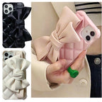 Oversized Beautiful Cute Bowknot Ribbon Cute Unique Pattern Case Soft Lightweight Leather Wrist Holder Stand Soft Phone Case For iPhone 14 13 7 8 Plus X XS XR MAX 11 Pro Phone Case Stevvex