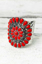 Oversized Natural Stone Bangle Red Boho Cuff Bracelet