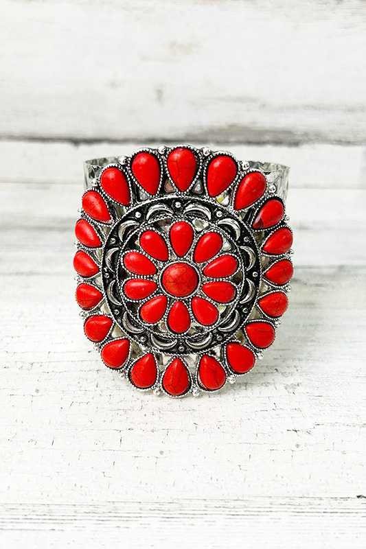 Oversized Natural Stone Bangle Red Boho Cuff Bracelet