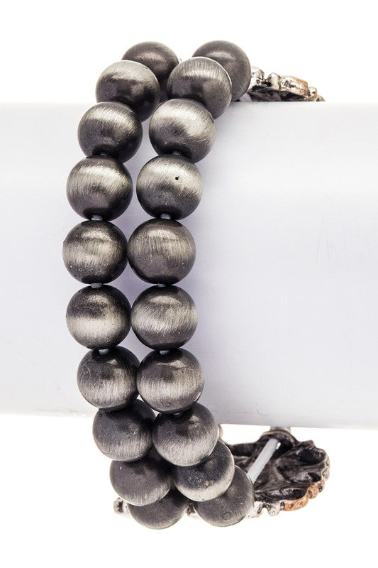 Oversized Navajo Style Stone Bead Double Strand Bracelet