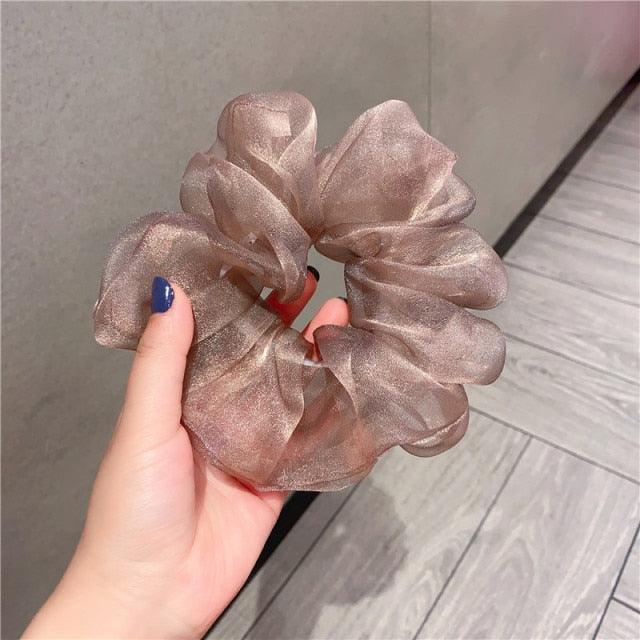 Oversized Scrunchies Organza Hair Ties Elastic Hair Band Women Girs Ponytail Holder Fashion Hair Ropes Ponytail Holder Hair Tie Ponytail Holder Accessories for Women Girls Stevvex