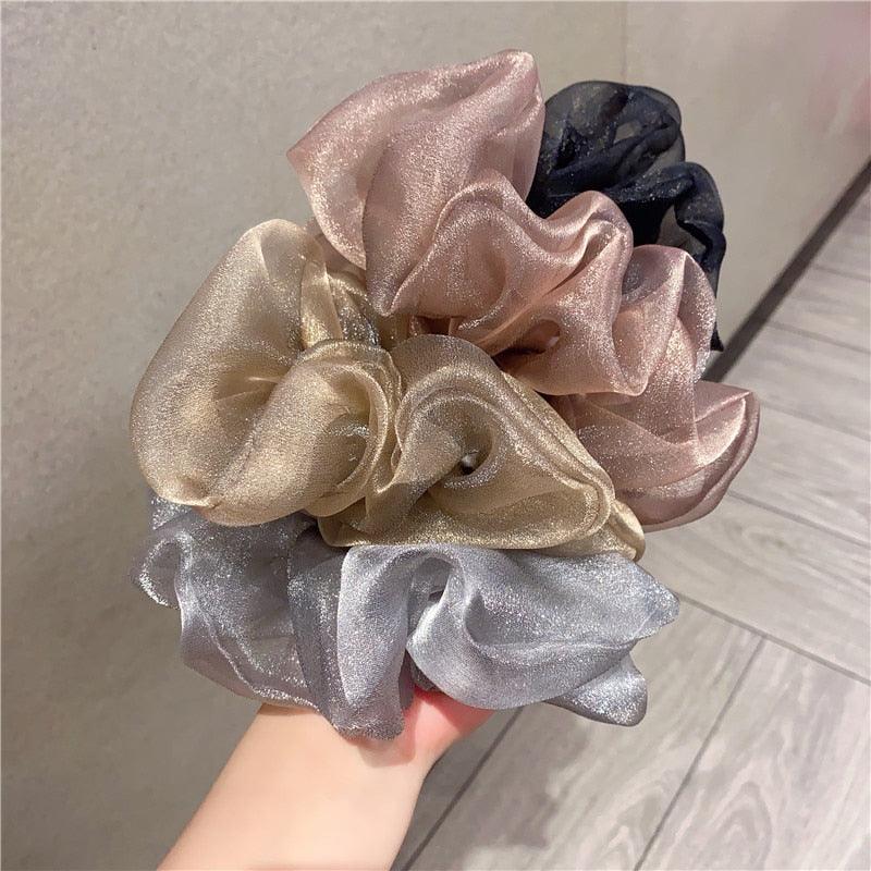 Oversized Scrunchies Organza Hair Ties Elastic Hair Band Women Girs Ponytail Holder Fashion Hair Ropes Ponytail Holder Hair Tie Ponytail Holder Accessories for Women Girls Stevvex