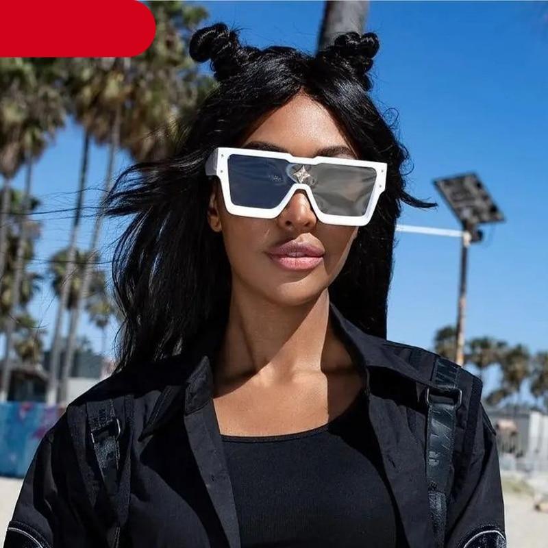 Oversized Square Shape Sunglasses For Women & Men New  Luxury Design Sun Glasses For Female New Fashionable  Large Frame Silver Mirror Eyewear Stevvex