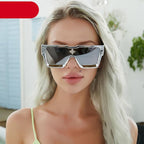 Oversized Square Shape Sunglasses For Women & Men New  Luxury Design Sun Glasses For Female New Fashionable  Large Frame Silver Mirror Eyewear Stevvex