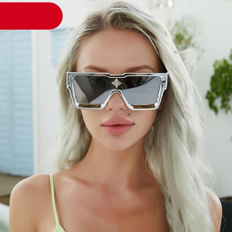 Oversized Square Shape Sunglasses For Women & Men New  Luxury Design Sun Glasses For Female New Fashionable  Large Frame Silver Mirror Eyewear Stevvex