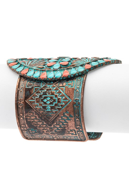 Oversized Western Statement Open Cuff Bracelet Copper