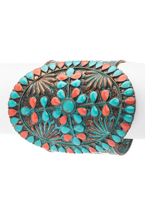 Oversized Western Statement Open Cuff Bracelet Copper