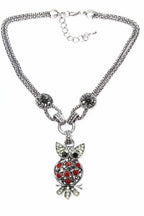 Owl Necklace Silver Crystal Pendant Vintage Style Chain