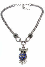 Owl Necklace Silver Crystal Pendant Vintage Style Chain