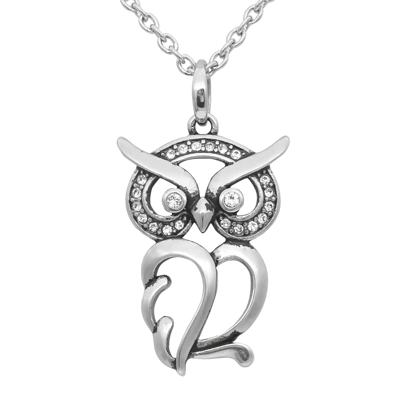 Owl Pendant Necklace With Swarovski Crystals Silver