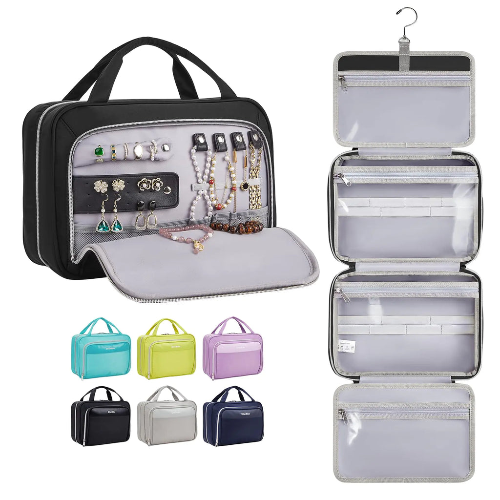 OlarHike Toiletry Bag,Large Size Waterproof Hanging Bags, Makeup Jewelry 3 in 1 Essentials Travel Packing Organizers, Fulled-Sized Family Pack, Shampoo, Conditioner, Brushes Set (Black) Large Black Pi-Mart