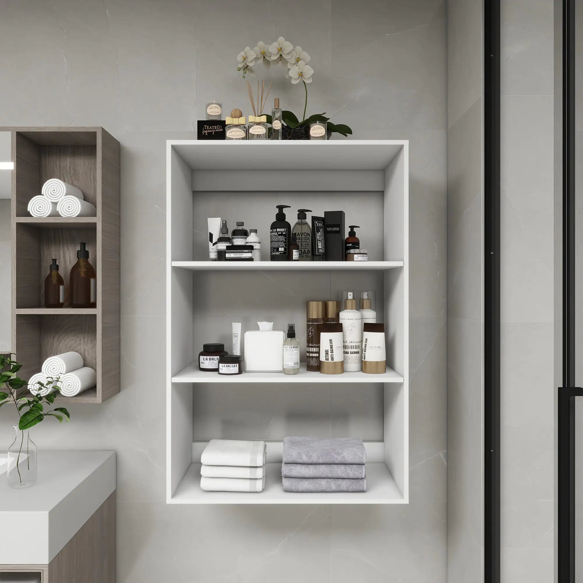 B4 Bathroom colset shelves Wood Modular Closet System Wall Mounted Shelves Walk in Clothes Storage Cabinet Shelving Built in Closet Organizer for Bedroom White 31.49''W x 16.04''D x 47.24''H Pi-Mart