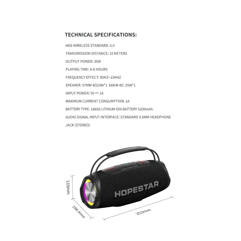 H53 Wireless Bluetooth Speaker Waterproof Portable Outdoor Portable Rugby High-power Double MP3 Player Pi-Mart