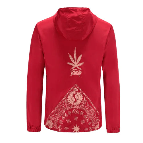 Hooded Jacket with Harajuku Leaf Print for Couples Pi-Mart