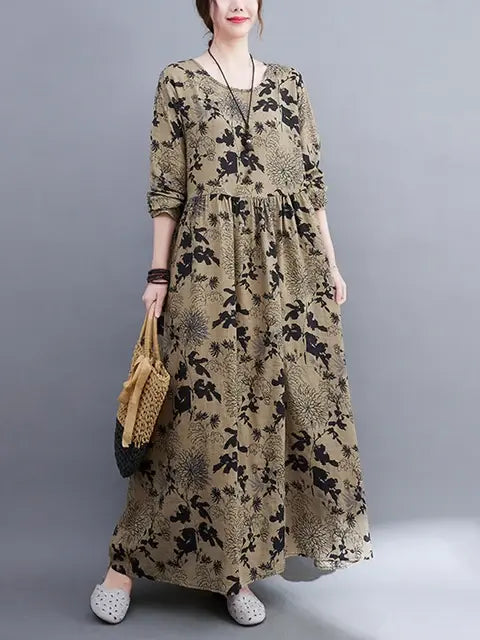 Floral Print Long Sleeve Dresses Pi-Mart