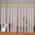 Pack of 12 Yellow Flickering Remote LED Candles Plastic Flameless Remote Taper Candles Flameless Ivory Taper Candles Flickering Battery Operated Led Warm 3D Wick Light Window Candles Real Led For Dinner Party Decoration Stevvex