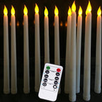 Pack of 12 Yellow Flickering Remote LED Candles Plastic Flameless Remote Taper Candles Flameless Ivory Taper Candles Flickering Battery Operated Led Warm 3D Wick Light Window Candles Real Led For Dinner Party Decoration Stevvex